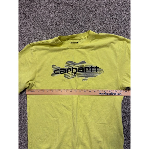 Carhartt T Shirt Mens Medium Yellow Loose Fit Graphic Fish Logo Outdoors * - Picture 8 of 10